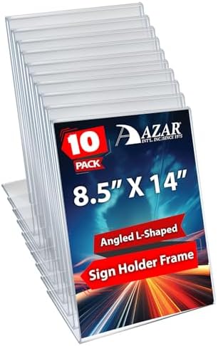 Azar 112706 8.5-Inch Width by 14-Inch Height Vertical Slanted L-Shaped Acrylic Sign Holder, 10-Pack