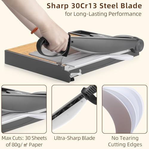 Firbon 12 Inch Wood Guillotine Paper Cutter, Heavy Duty Paper Trimmer