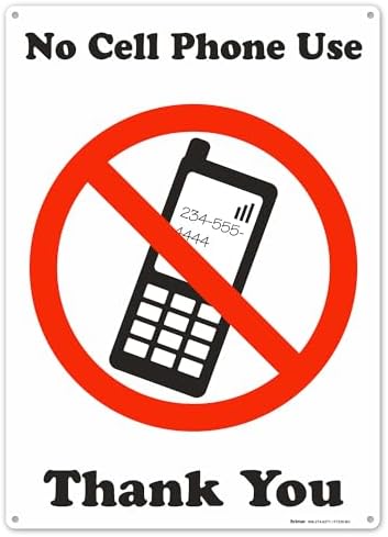 Brimar No Cell Phone Use Thank You Sign, 10" X 14", Bold Text and Symbol