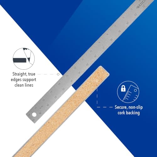 Westcott Stainless Steel Ruler, Zero-Center Scale with Non-Slip Cork Backing, Back-to-School, School Supplies, Classroom Supplies, 36-Inch