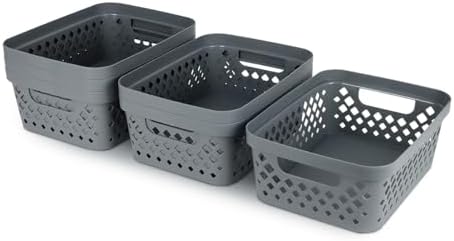 Glad Plastic Storage Basket Set, Value Pack of 6 | Open Storage Bins for Shelves, Bathroom, Pantry, Closet | Nesting Organizer Boxes with Handles, 2 Gallon, Grey