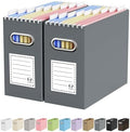 Oterri Portable Collapsible Cardboard File Box with Handle for Letter-Size | 2-Pack. Stainless Steel Handle. Label Stickers Included. Fits Letter Folders (Not Included). Home, Office, School, Dorm, Tax.