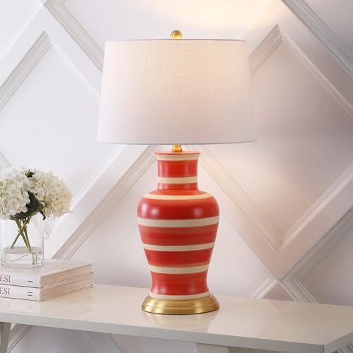 JONATHAN Y Julian Classic Ceramic Urn Metal LED Table Lamp 29", Red/Beige