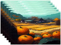 Batmerry Happy Thanksgiving Day Linen Placemats Set of 6, Pumpkin Harvest Golden Fields Villages Washable Table Mats for Kitchen Table Thickened Heat Insulation Dining Set Indoor Outdoor 12X18 in