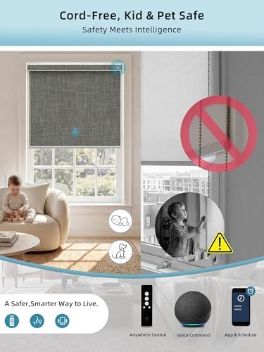 SmartWings Motorized Smart Roller Shades, 100% Blackout Vigor Dove