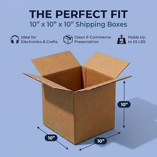 BOX USA Shipping Boxes Small 10"L x 10"W x 10"H 25-Pack, Cardboard Box for Shipping, Moving, Mailing, Packing, Packaging and Storage