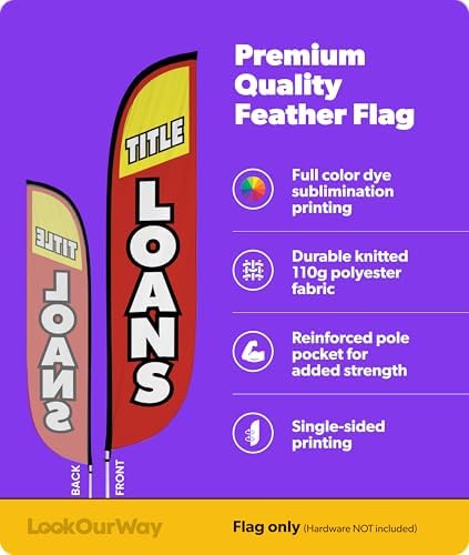 LookOurWay 12 Ft Feather Flag Banner, Financial Service, Title Loans