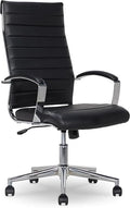 Amazon Basics High-Back Swivel Office Chair with Lumbar Support, Ergonomic Ribbed Faux Leather, Adjustable Height, 45.25" x 24.75" x 23.25", Black