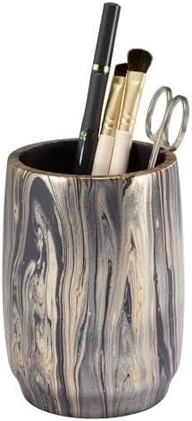 Nicole Miller - Bathroom Set, 4pc Resin Countertop Accessories, Multipurpose Home Decor, Dorm Room Essentials (Harper Collection, Black/Gold)