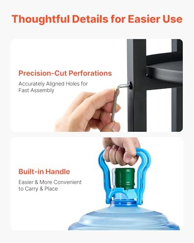 VEVOR Water Dispenser Stand, 5 Gallon Water Jug Stand, Heavy Duty Jug Rack Organizer with Detachable Storage Shelf, Handle, Cross-Shaped Stable Base, for Kitchen, Office, Living Room, Gym, Black