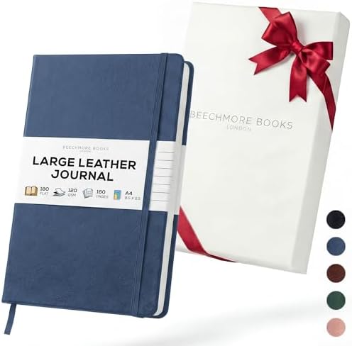 BEECHMORE BOOKS A4 8.5x11.5 Lined Leather Journal For Men 120 GSM, Gift Box