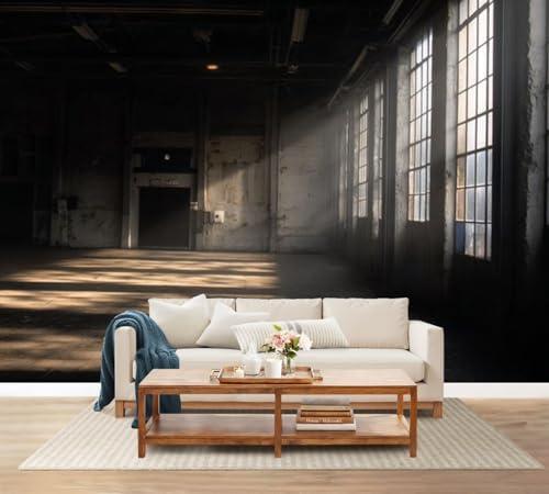Wall Mural Peel and Stick Sunlight throuh Windows an Old Abandoned Industrial Warehouse Large Wallpaper Self Adhesive Contact Paper Removable 3D Wall Sticker for Living Room Bedroom 69"x96"