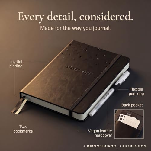 Scribbles That Matter Black Paper Bullet Dotted Journal Notebook | A5 Starry Night Free white gel pen | 160gsm Blackout no-bleed dot grid paper | For Men and Women | 5.75 x 8.5 in | Black