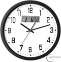 Clockswise 14-inch Wall Clock, Non-Ticking Analog & Digital with Temperature Display Battery Powered, Silent Operation, Switchable Time and Date - Perfect for Classroom Office Bedroom and Study, Black
