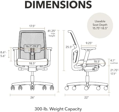 HON Ignition 2.0 Low Back Task Chair, Spectrum Mesh, Advanced Synchro-Tilt Control, Office Chair with Lumbar Support, Height and Width Adjustable Arms, Titanium Frame, Bullseye