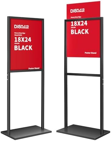 DISPLAYSWORKER Sign holder floor stand, heavy Duty Pedestal poster banner stand for display,18×24 inch slide-in double sided poster sign holder floor standing for board Display (Black, 18×24)