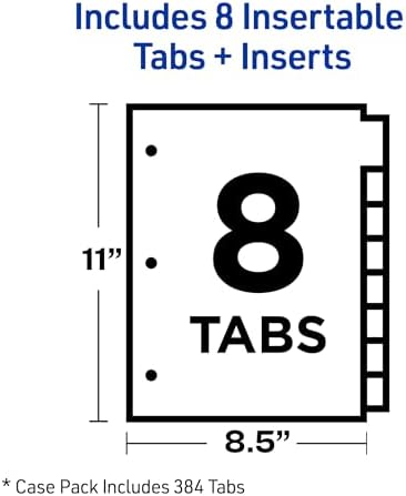 Avery Insertable Dividers for 3 Ring Binders,8 Tabs per Set,Multicolor Big Tabs,Buff Paper with Gold-Reinforced Holes,Great for Organizing Reports,Projects,and More (11111),(Pack of 2)
