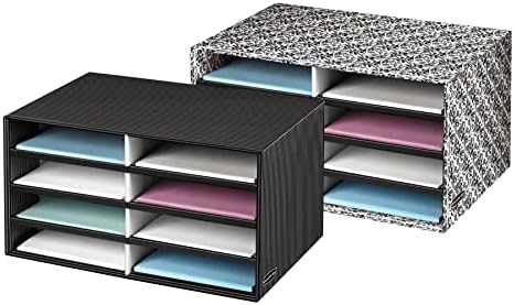 Bankers Box Literature Sorter, Letter, Black/White Brocade | Turn paper piles into organized workflows with durable compartments that keep mail, forms, and projects easy to find.