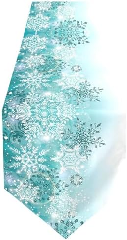 Double-Sided Silver Winter Teal Turquoise Snowflakes Christmas Table Runner 18x72 Inches Long,Table Cloth Runner for Wedding Birthday Party Kitchen Dining Home Everyday Decor