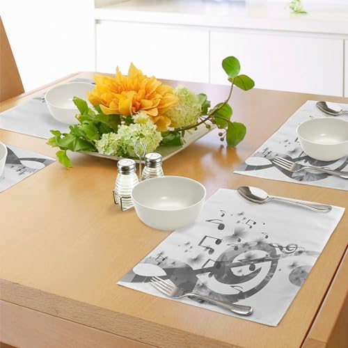 Lunarable Music Place Mats Set of 8, G-Clef Key Instrument Monochrome Creative Rhythmic Ornate Design Print, Washable Fabric Placemats for Dining Table, Placemat 8 pcs, Grey Cream