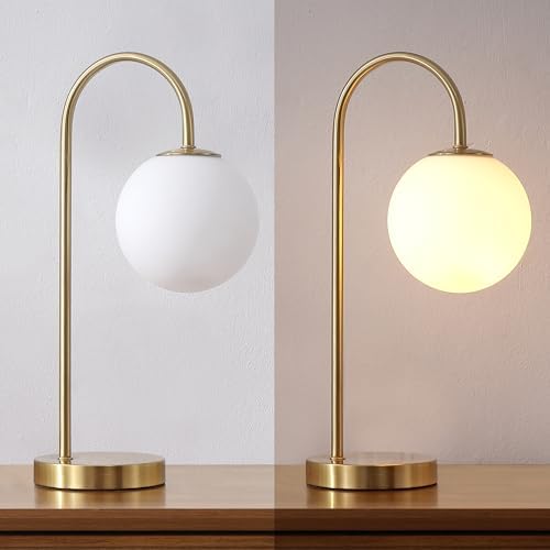 JONATHAN Y Arco Arched Metal Table Lamp 18.25" Globe Shade, Brass Gold