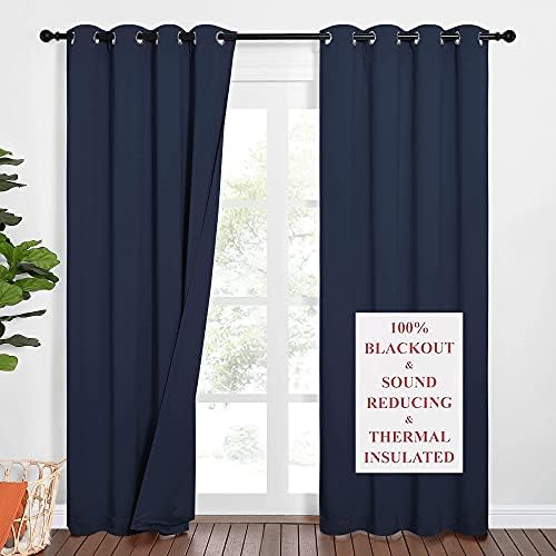NICETOWN Sound Blocking Blackout Curtains for Patio Door, Heavy-Duty Space Divider for Living Room, Lined Insert Noise Reduction, Thermal Insulation (Navy, W52 x L84)
