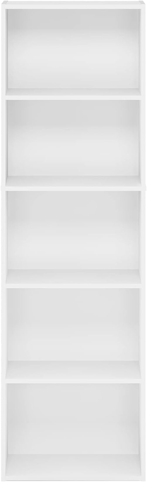 Furinno LUDER Book Shelf, 5-Tier Bookshelf, Bookcase with Open Shelves, 9.4 x 15.8 x 52, Easy Assembly, for Living Room, Bedroom, Home Office, White