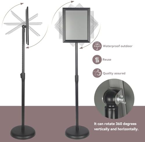 YDisplay Sign Holder Stand with Base 8.5x11inches Pedestal Floor Standing Sign Display Holder Height Adjustable Both Landscape Or Portrait Displayed,Black