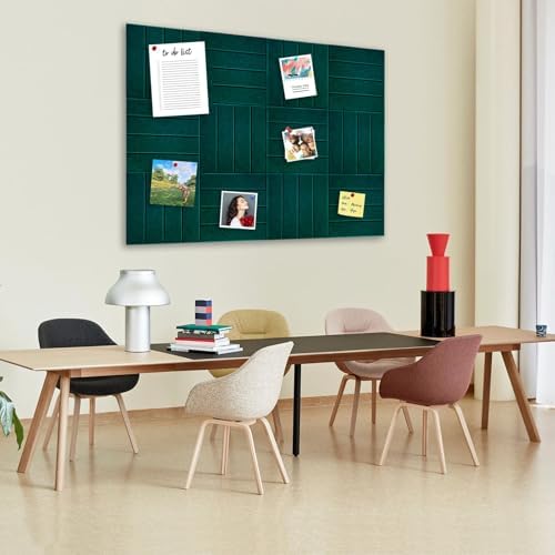 12 Packs Dark Green Felt Pin Board, Large 12" Bulletin Board with 30 Push Pins, Felt Board Slat Wall Paneling for Office Home Kitchen, Self-Adhesive Corkboard Tiles for Classroom Message Photos Memos