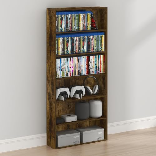 Furinno Basic DVD Shelf, 6-Tier Media Shelf, CD Rack, Amber Pine | 7 x 24 x 53, Open Shelf for DVD Blueray Game Disc, Cube Storage Organizer, for Living Room, Bedroom, Home Office