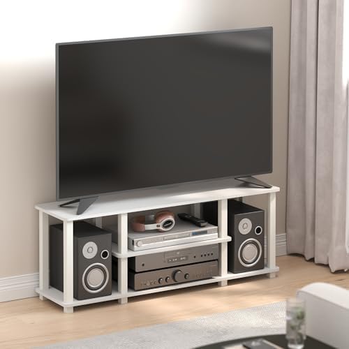 Furinno Turn-S-Tube 3-Tier Toolless Assembly TV Stand, White | for TV up to 50 Inch, No Tool Rectangular Entertainment Center, TV Console, for Living Room, Bedroom