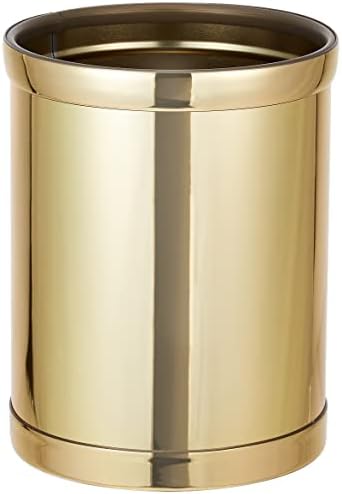 Kraftware Mylar Round Waste Basket, 11", Polished Brass Color
