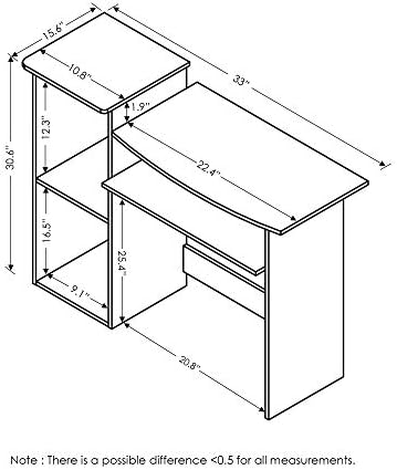 Furinno Econ 33-inch Wide Desk with 2-Tier Open Shelf, Light Cherry/Black