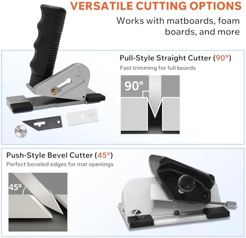 40" Capacity Board Mounted Mat Cutter for Framing – Simplex Elite Mat Cutter with 45° Bevel & Straight Cutting Heads, for Picture Frames, Artwork, Photography & DIY Projects, with Blades & Wrench
