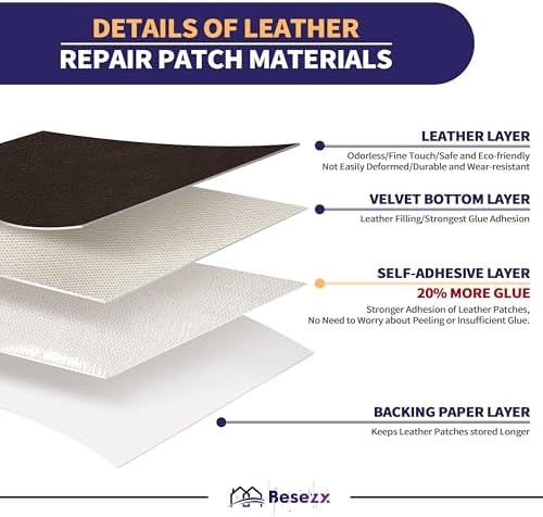 Besezx Leather Repair Patch Tape Kit, Self Adhesive Leather Repair for Furniture, Couch, Sofa, Car Seats,Office Chair,Vinyl Repair Kit.60inx16in