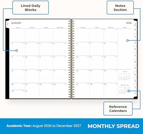 Blue Sky 2026-2027 Weekly & Monthly Academic Planner, 8.5"x11", Black