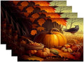 Batmerry Happy Thanksgiving Day Linen Placemats Set of 4, Pumpkin Harvest Turkey Rice Fields Washable Table Mats for Kitchen Table Thickened Heat Insulation Dining Set Indoor Outdoor 12X18 in