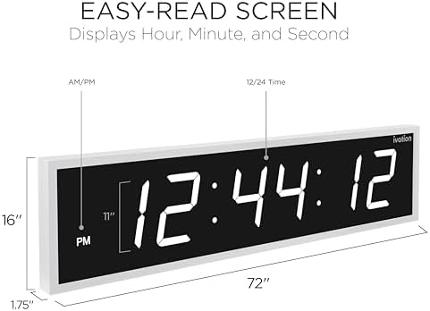 Ivation Oversized Digital Wall Clock with Large LED Display & Timer, 72"