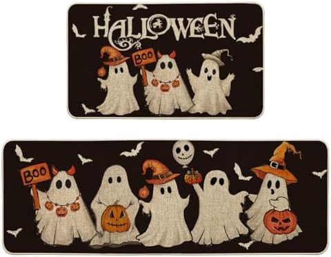 Artoid Mode Ghost Bat Black Halloween Kitchen Mats Set of 2-17x29+17x47