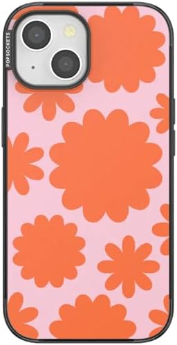 PopSockets iPhone 15 Phone Case with MagSafe- Floating Florals | Magnetic, Wireless Charging, Camera & Drop Protection, Hot Pink, Flower, Floral