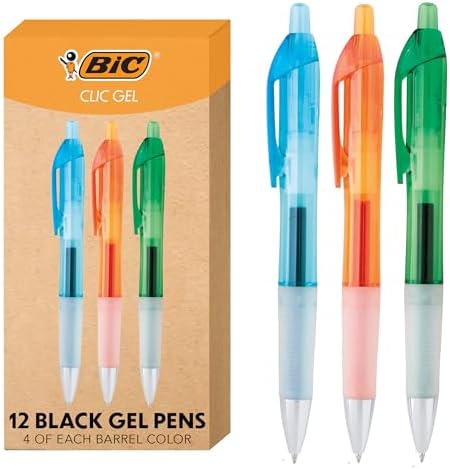BIC Intensity Clic Black Gel Pens, Medium Point, 0.7mm, 12-Count Pack