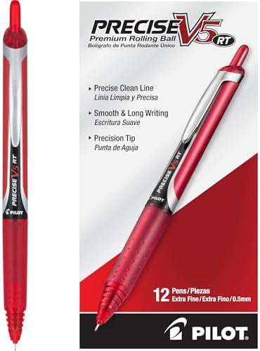PILOT Precise V5 RT Rollerball Pens, Red, Pack of 12