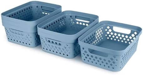 Glad Plastic Storage Basket Set, Value Pack of 6 | Open Storage Bins for Shelves, Bathroom, Pantry, Closet | Nesting Organizer Boxes with Handles, 2 Gallon, Marina Blue