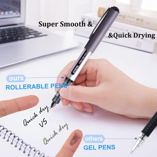 EYEYE Black Pens Pack of 12, 0.5mm Extra Fine Point Roller Ball Pen | Quick Drying Liquid Ink Rollerball Pen, Fine Point Smooth Writing Pen for Journaling Office Supplies Back to School Essential