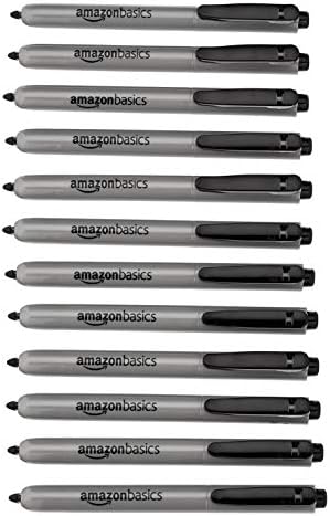 Amazon Basics Retractable Permanent Markers, Quick Drying Fade Resistant Ink, Versatile Art Supplies for Drawing, Black, 12 Count