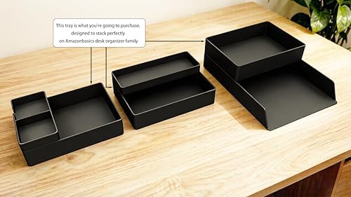 Amazon Basics Rectangular Plastic Desk Organizer with Storage Trays, Accessory Tray for Office Supplies and Pen Holder, 9.4 x 6.7 x 2 inch, Black