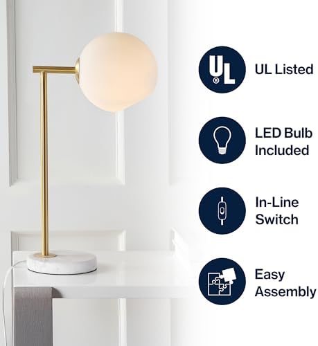 JONATHAN Y Charles Modern Globe Bedside Table Lamp 20.5", Gold/White