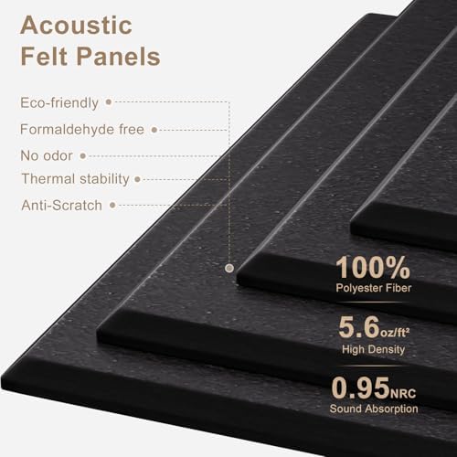Large Felt Bulletin Board 48" x 36" Self Adhesive Cork Board Alternative 12 Pack Felt Wall Tiles Cork Boards For Walls Thick Slat Wall Panels For Home Office Classroom Decor Pin Board-Black
