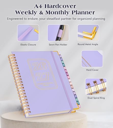 Academic Planner 2026-2027, 18 Months Weekly and Monthly Hardcover Planner, July 2026 - December 2027, 8.5" x 11" A4 Large Daily Calendar Planner Book with Tabs, Spiral College School Agenda Organizer for Student Teacher, Purple