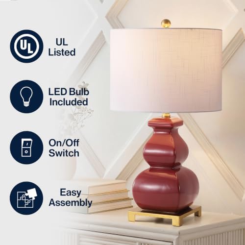 JONATHAN Y Vienna 25.5" Classic Red Ceramic Gourd Table Lamp, Brass Base
